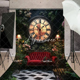 Aperturee - Aperturee Ancient Clock Greenery Floral Sofa Wedding Backdrop